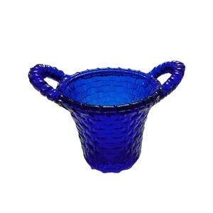 Degenhart Colbalt Blue Basketweave Toothpick Holder 2.25" X 3"